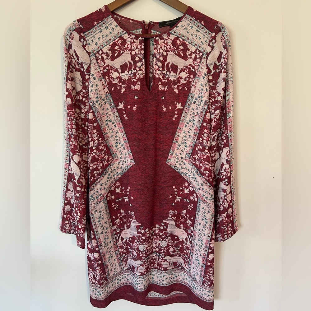 NWT BCBGMAXAZRIA Freya Sheer Boho Shift Dress | Print | XXS
